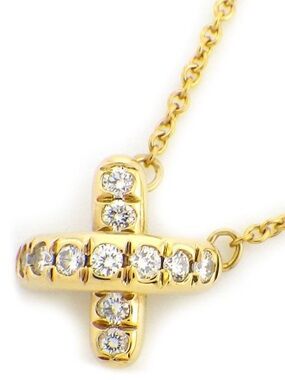 Tiffany & Co 18K Yellow Gold Diamond Signature X Pendant Necklace 16”